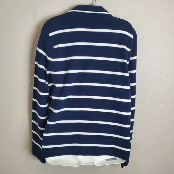 Chaps Navy Striped Zip Jacket Gold Button Nautical Blazer Style Women L Preppy - Picture 6 of 8